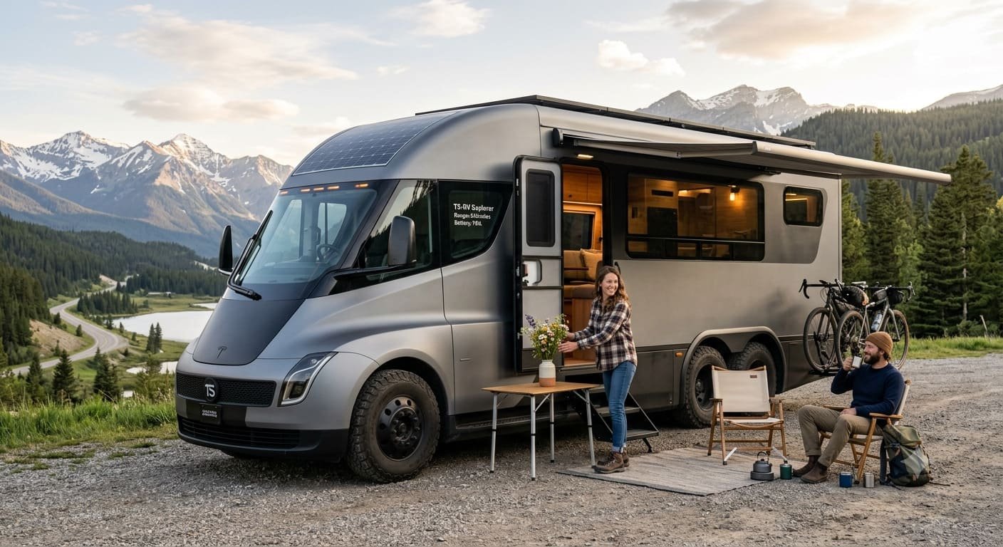 Tesla Semi motorhome concept featuring a futuristic electric truck design