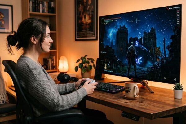 ASUS ROG Swift PG42UQ 4K OLED gaming monitor with a large display