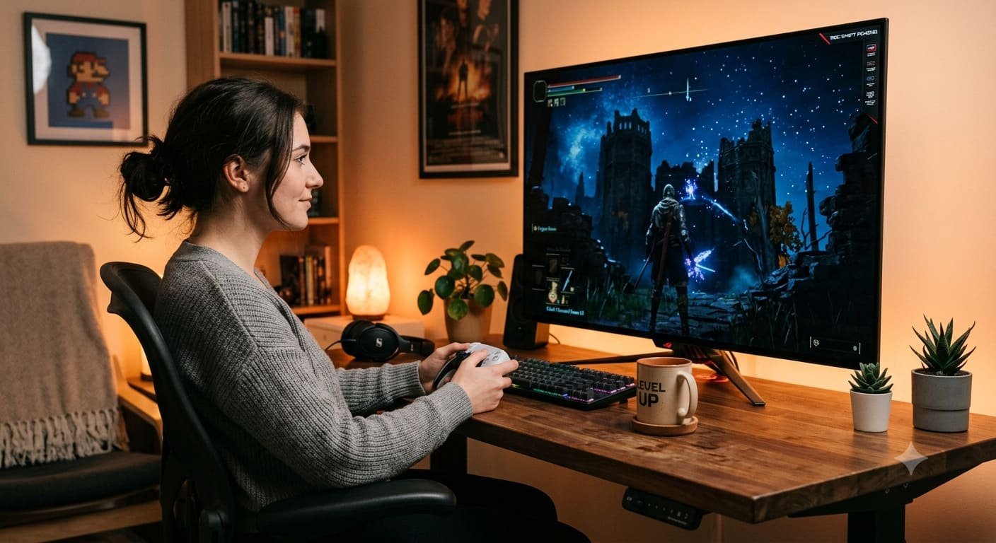 ASUS ROG Swift PG42UQ 4K OLED gaming monitor with a large display