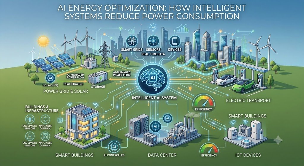 AI-powered energy optimization system reducing power consumption in a smart building